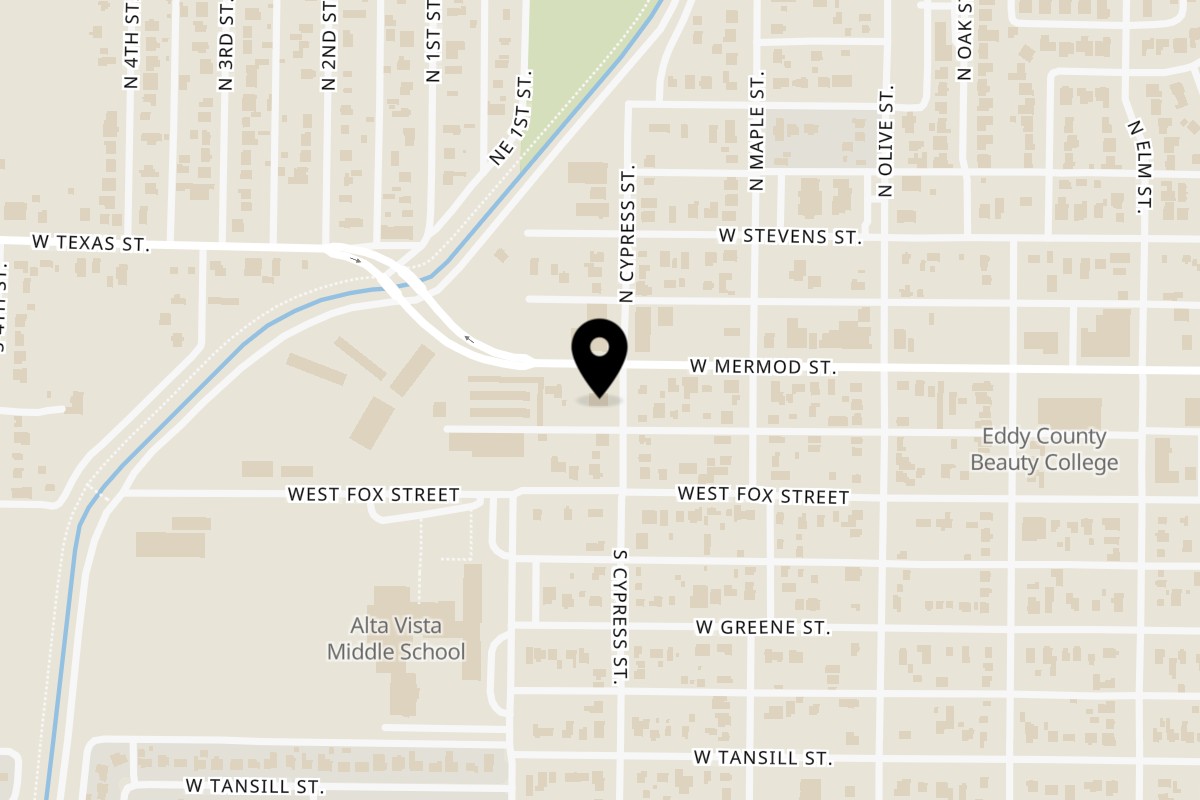 Map showing the location of Big Dogs Curbside Grill on 1501 W Mermod St in Carlsbad